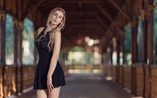 Woman black dress posing wooden - artur tarnowski free wallpaper