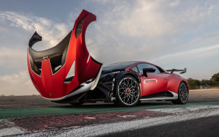 Red sports car large wing - body free wallpaper