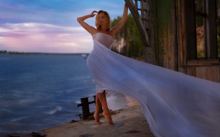 Woman white dress pier ocean 2 - a pier next free wallpaper
