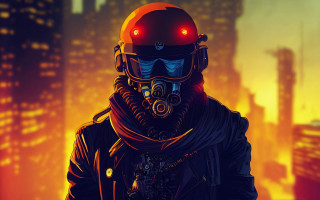 Gas mask city night red - dan mumford free wallpaper for desktop