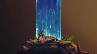 Tiger rock waterfall plant fantasy - a rock in front free wallpaper for desktop