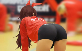 Volleyball gym woman redshirt blackshorts - a ball in the air free wallpaper