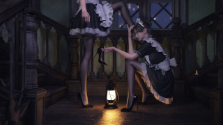 Gothic maid portrait two women - a lantern free wallpaper