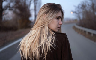 Woman blonde hair road tree - free portrait wallpaper for desktop