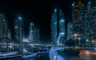 City night boats lights futurism - futurism free wallpaper