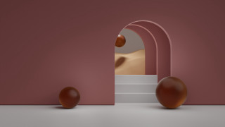 Three balls doorway pink wall - a white chair free wallpaper for desktop