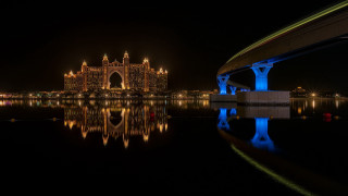 Large building bridge night lights - a bridge over free wallpaper