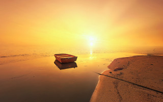 Boat shore lake sunset sky - the shore of a lake free wallpaper for desktop