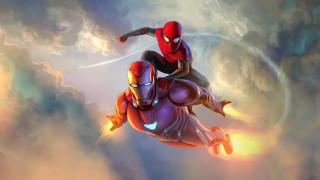 Spiderman ironman flying clouds dusk - the sky together free wallpaper