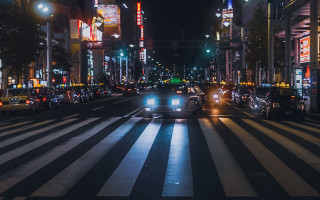 Cyberpunk car street night neon - the street and buildings free wallpaper