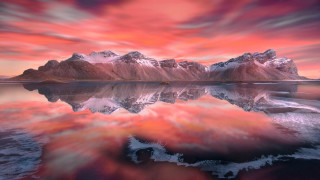 Mountain range pink sky reflection - sky free wallpaper for desktop