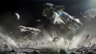 Moon people spaceship space station - the moon free wallpaper for desktop