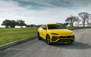 Yellow sports car road green - menacing free wallpaper