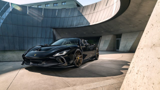 Black sports car circular building - ultra high detail free wallpaper