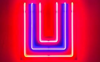 Neon sign red blue rectangles - a blue background free wallpaper