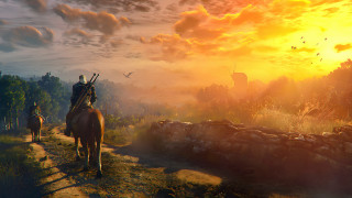 Man horse woman forest sunset - game art free wallpaper for desktop