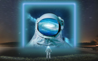 Space station blue light hologram - affinity photo free wallpaper for desktop