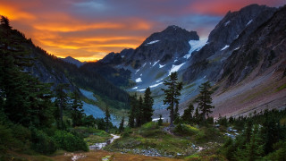 Mountain range sunset stream forests 2 - bob thompson free wallpaper for desktop