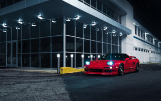 Red sports car night building 2 - intimidating free wallpaper