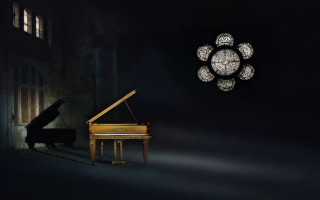 Piano clock darkroom window light - kinetic art free wallpaper