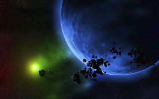 Space planet aurora astronaut fireworks - a blue planet in the background free wallpaper