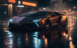 Futuristic car rainy night neon - rainy free wallpaper