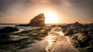 Beach rock formation sunset person - the rock free wallpaper