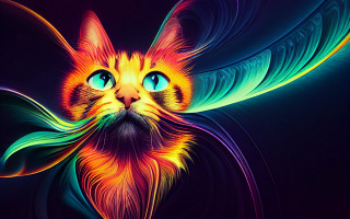 Psychedelic cat feather glowing eyes - its head free wallpaper