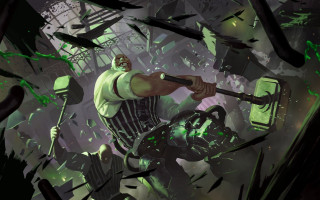 Muscular man hammer pickaxe green - darek zabrocki free wallpaper for desktop