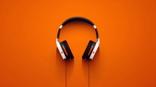 Headphones orange shadow minimalist vector - an orange background free wallpaper