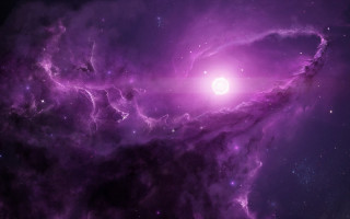 Purple space spiral stars moon - a bright light in the middle of the image free wallpaper