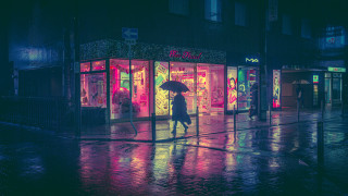 Rainy night umbrella cityscape neon - a street holding free wallpaper