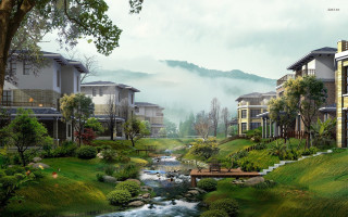 River park hillside urban nature - free spring wallpaper for desktop