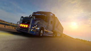 Semi truck highway sunset sun - a highway free wallpaper
