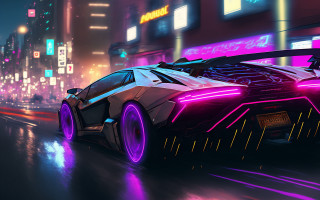 Futuristic car city night neon 3 - a futuristic car free wallpaper