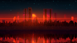 City skyline red sunset moon - alena aenami free wallpaper