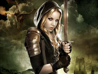 Woman hooded sword dark sky - a dark sky free wallpaper