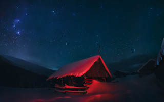 Cabin snow night sky stars 2 - star above free wallpaper