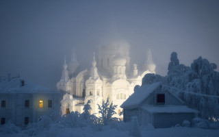 Church snow architecture magical matte - magical atmosphere free wallpaper