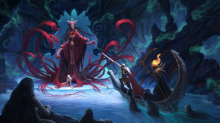 Woman sword rock cave demon - art of brom free wallpaper