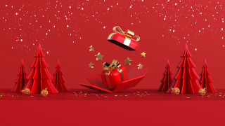 Red christmas gift flying stars - a gift box free wallpaper