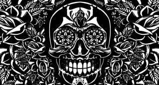 Skull flowers black white image - dan hillier free wallpaper