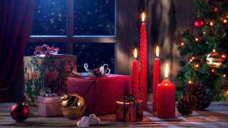 Christmas scene presents candles tree 2 - a christmas scene free wallpaper