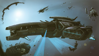 Futuristic ship debris blue lights - debris free wallpaper
