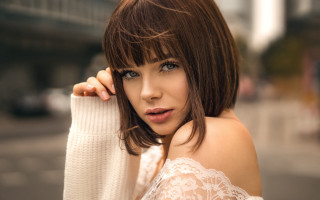 Elina karimova white sweater portrait - art nouveau free wallpaper