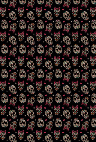 Black background skulls bows pattern - a red bow tie free wallpaper for mobile
