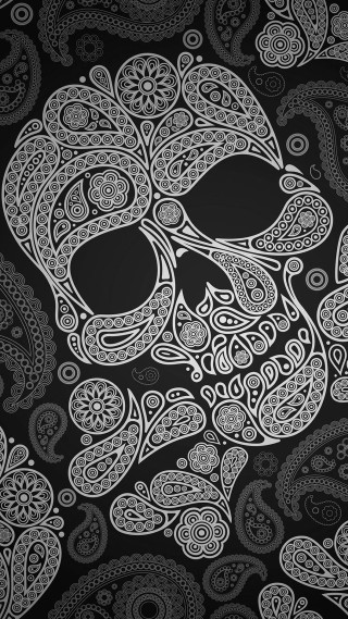 Skull floral pattern face eyes - black background free wallpaper for mobile