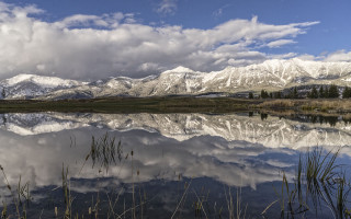 Mountain range reflection lake sunset 7 - ansel adams free wallpaper for desktop