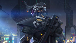 Futuristic man cyberpunk city night 2 - cyberpunk style free wallpaper