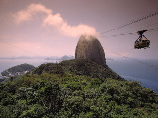 Cable car mountain ocean background - ecological art free wallpaper